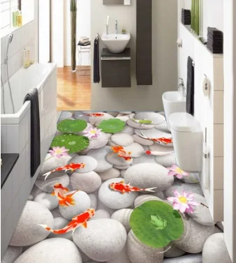 

[Self-Adhesive] 3D Stone Fish Lotus 4 Non-slip Waterproof Photo Self-Adhesive Floor Mural Sticker WallPaper Murals Print Decal