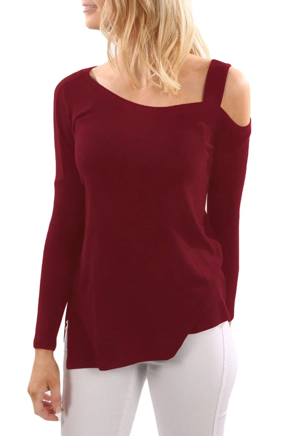 Aletterhin Women Off Cold Shoulder Blouse Chemise Femme Autumn Spring Lady Skew Collar Slit Blusas Solid Shirt Streetwear Tops |