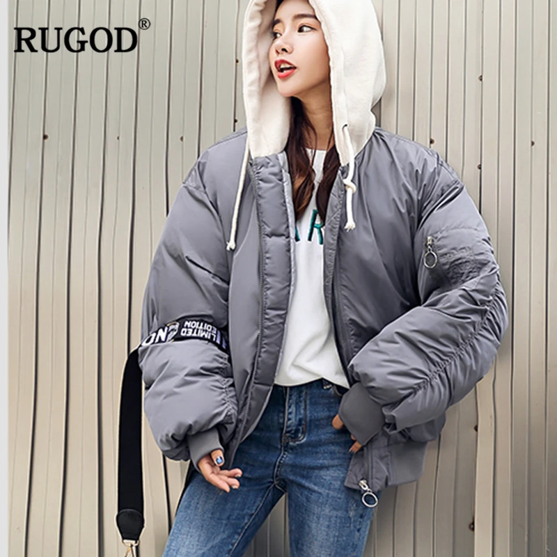 RUGOD новые толстые с капюшоном зимняя куртка Для женщин 2018 свободная хлопковая