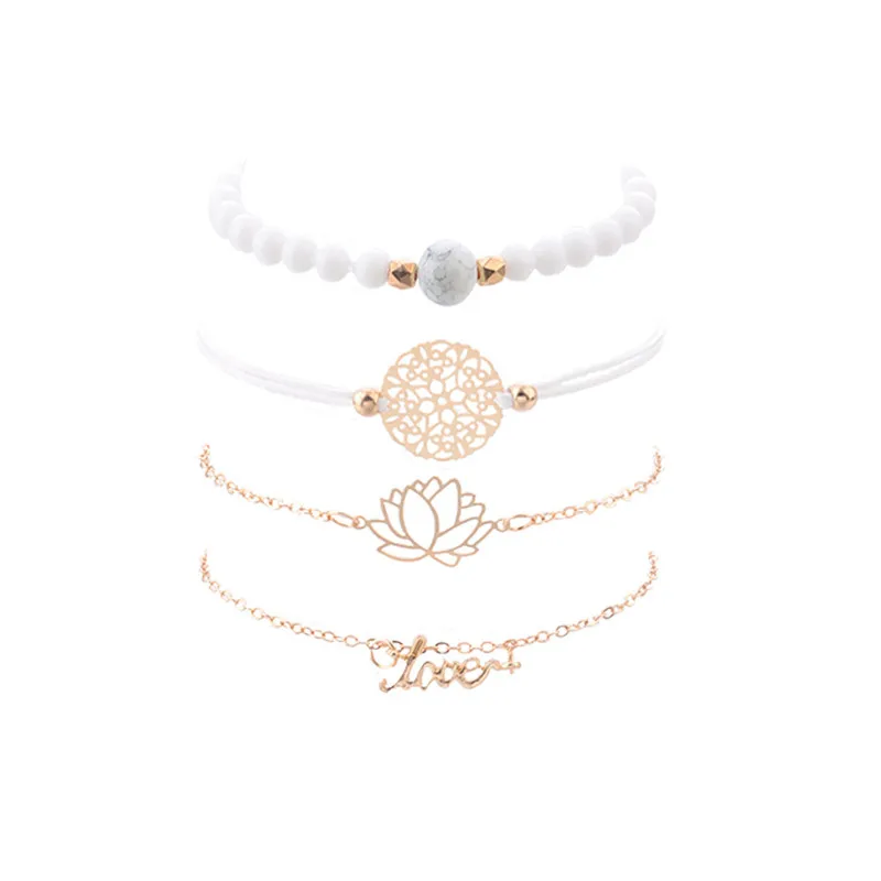 Modyle в богемном стиле цветок лотоса Шарм Браслеты Ювелирные наборы для женщин