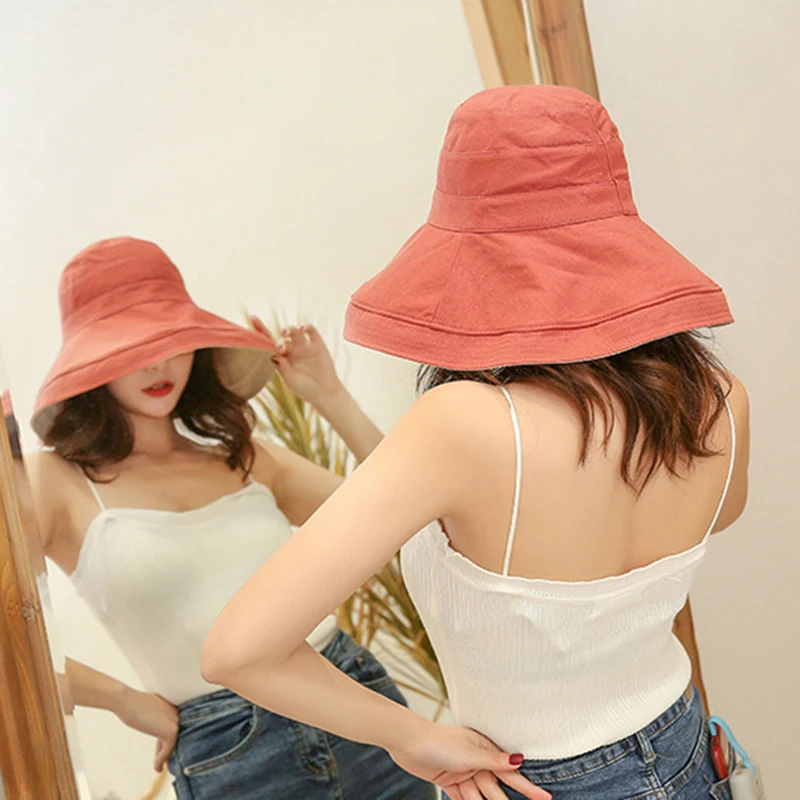 

Newly Women Bucket Hat Solid Color Widen Brim Sun Protective Windproof Simple Casual Cap m99