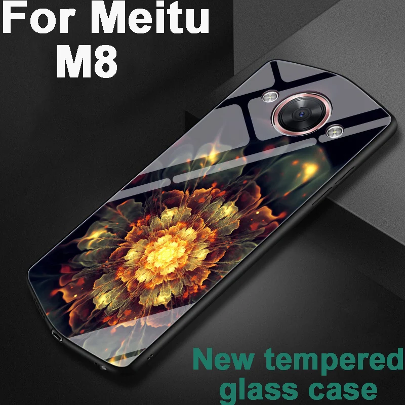 

2pcs For Meitu M8 case cover For Meitu M 8 MP1603 glass case flowers tempered glass phone cases For MeituM8 shell back cover
