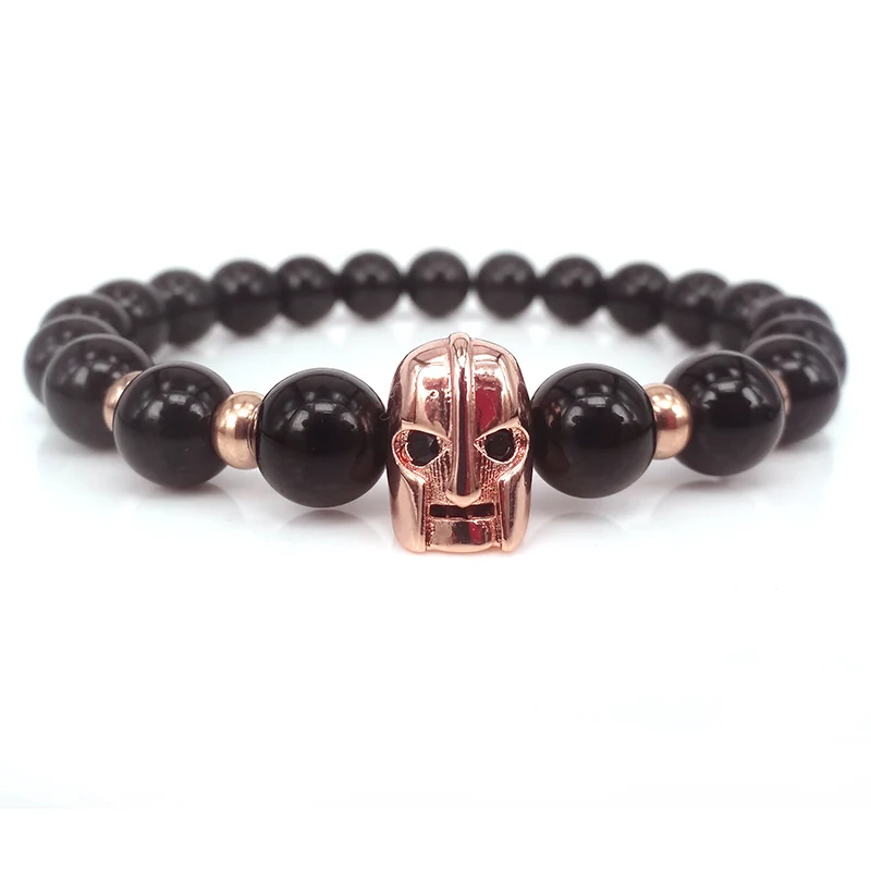 Браслет 8 мм из оникса с камнем браслет в виде спартанского воина Римский рыцарь