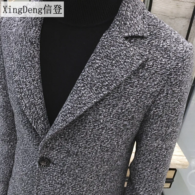 XingDeng мужские Длинные повседневные верхние пальто мужские толстые шерстяные тренчи Модное теплое пальто с отворотом весенне-осеннее пальто плюс размер 5XL