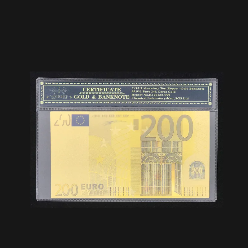 Сувенирная продукция для Цвет Банкноты евро 200 в центре сообщений течение 24k Gold