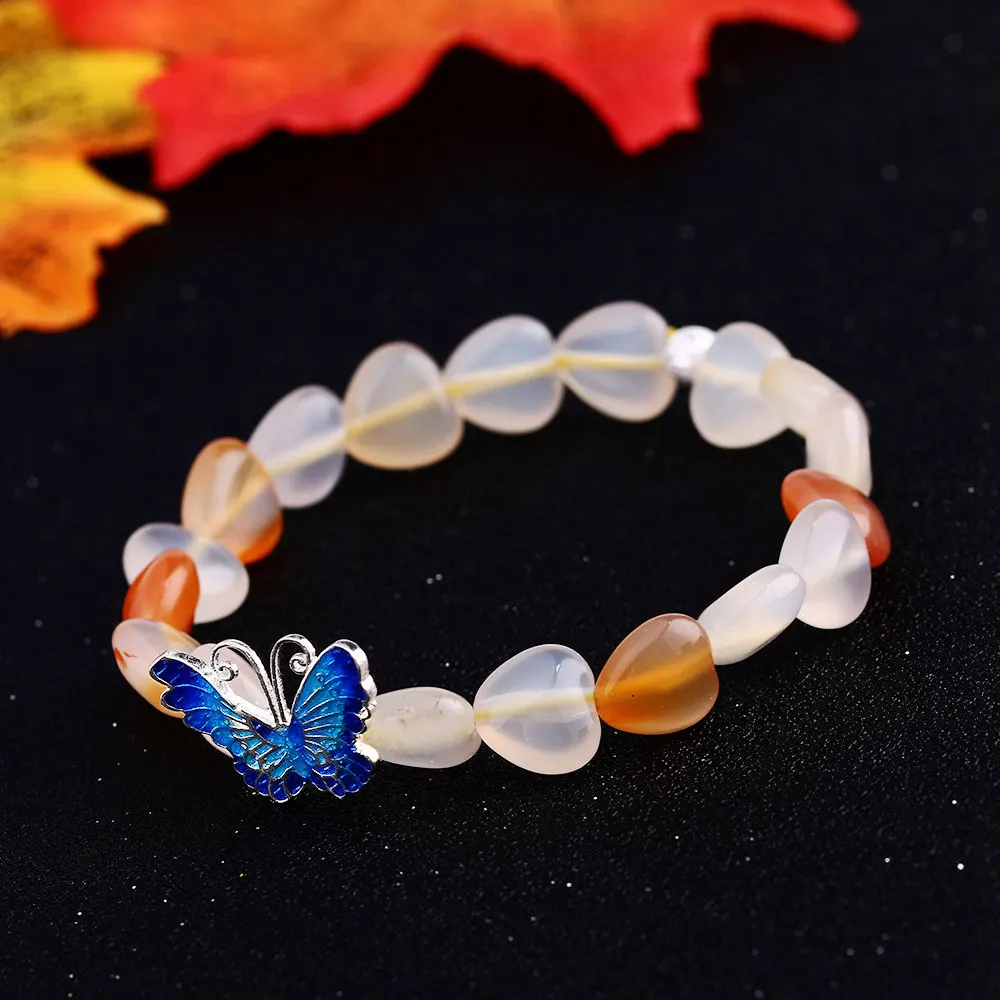 Yumten Agate Heart 925 Silver Butterfly Ladies Bracelet Jewelry Wristband Womens Bracelets Viking Love Bracciali Donna | Украшения и