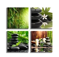 4 panels bamboo green pictures with spa zen stone candles flower print on canvas wall art for home decor bathroom living room