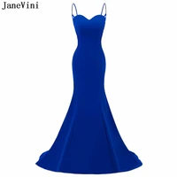 janevini sexy royal blue mermaid long bridesmaid dresses spaghetti straps lace appliques beaded backless satin prom party gowns