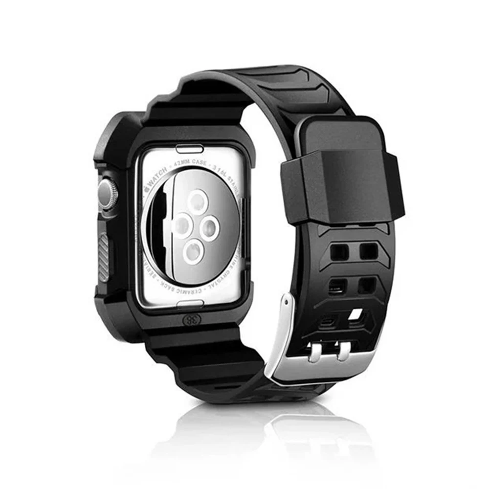 Silicone Rubber Watchband for iWatch Apple Watch / Sport / Edittion 38mm 42mm Double Row Pin Clasp Strap Band Loop Belt Bracelet