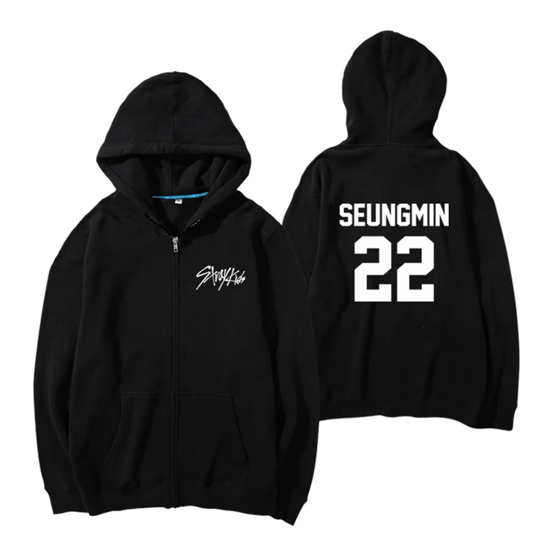 KPOP StrayKids мужская толстовка с капюшоном на молнии SEUNGMIN WOJIN CHANGBIN унисекс черный