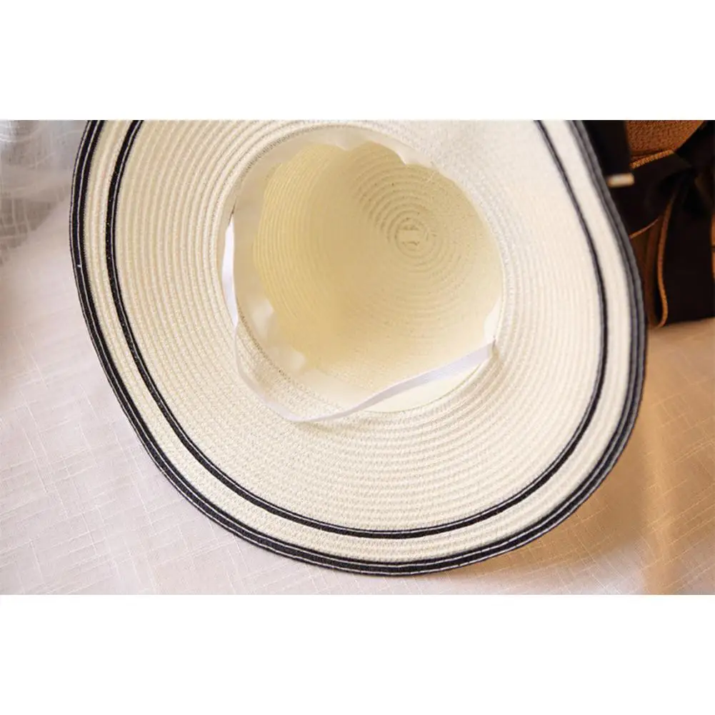 

MISSKY Women Summer Sun Hats Solid Color Bowknot Sunscreen Outdoor Breathable Straw Hat Female Caps