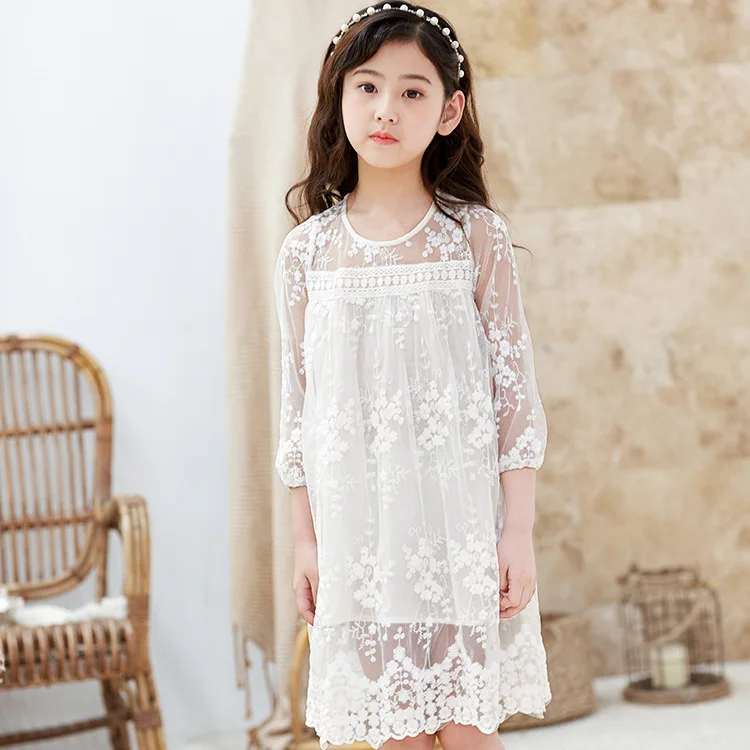 2020 Summer White Lace Flower Girl Princess Party Dress Elegant Big Girls Dresses Teens Kids Prom Gowns For 6 8 10 12 14 Yrs | Детская