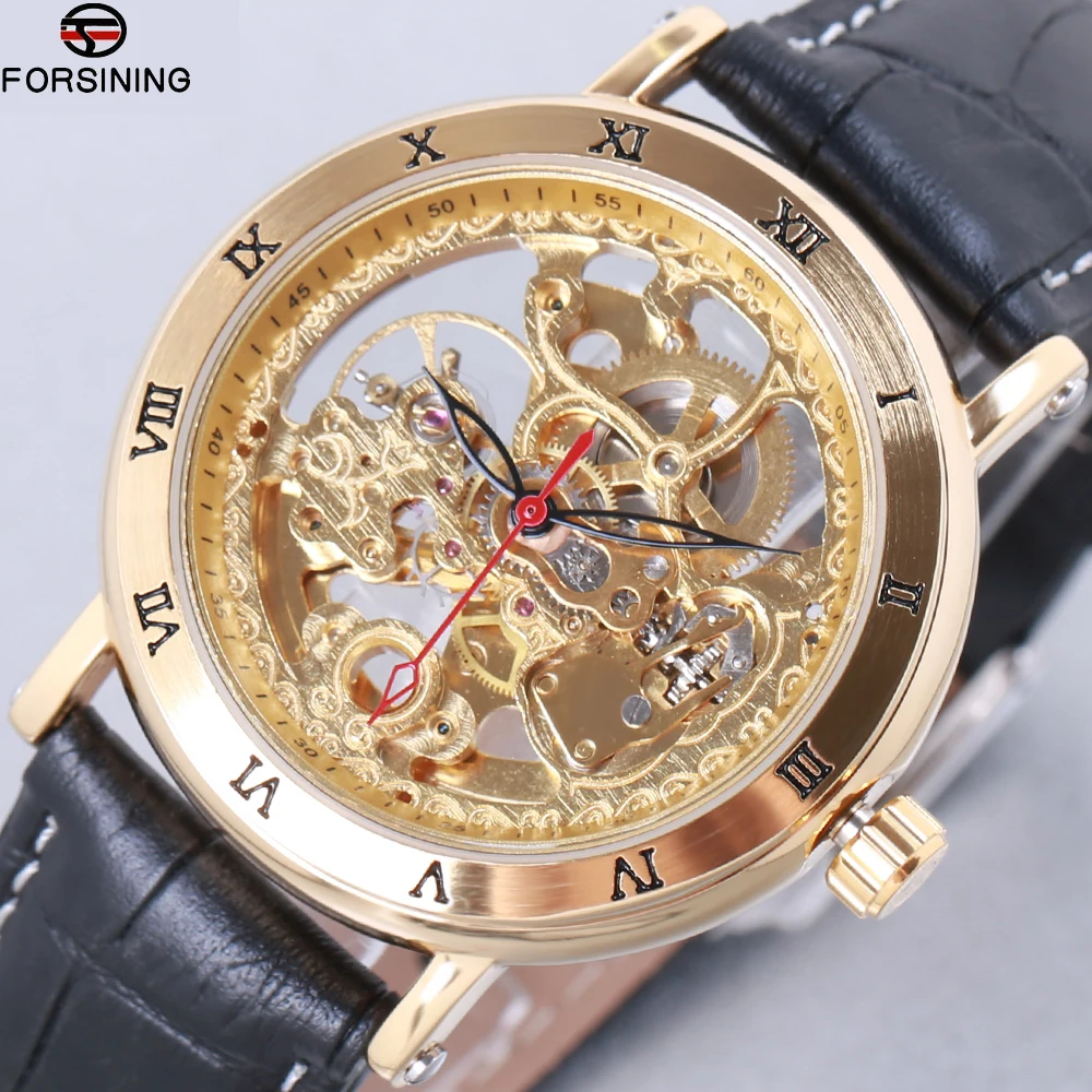 

Forsining 2018 Golden Royal Carving Roman Number Retro Men Steampunk Watch Top Brand Luxury Automatic Skeleton Wristwatch Clock