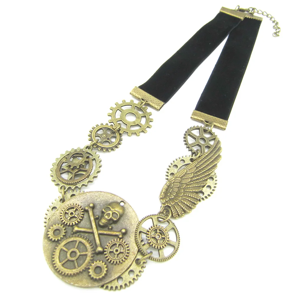 Новинка 2019 короткое бархатное ожерелье в стиле стимпанк с изображением черепа из