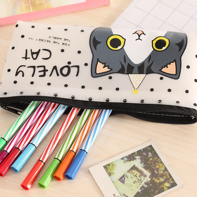 Студенческие Сумки-карандаши Kawaii с кошкой милый силиконовый водонепроницаемый