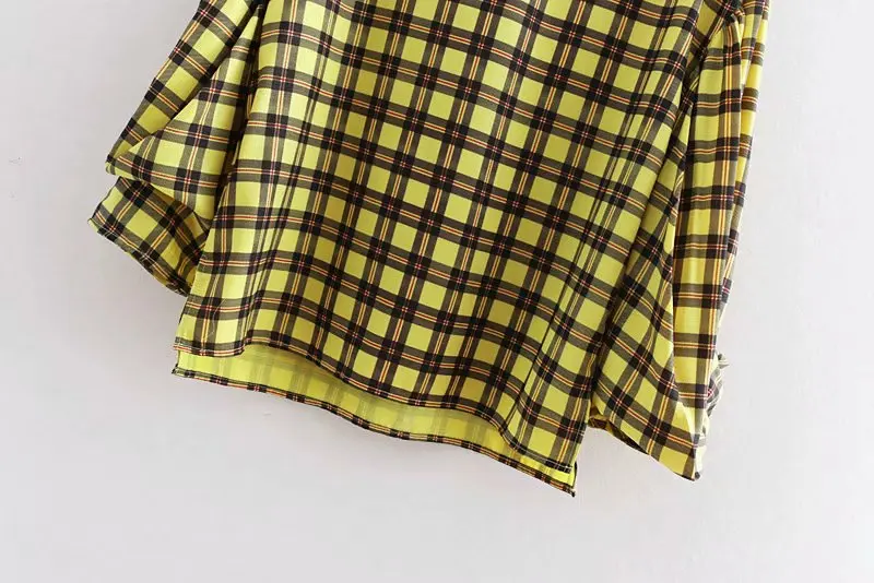 Женская плиссированная Блузка в клетку с круглым вырезом и рукавами