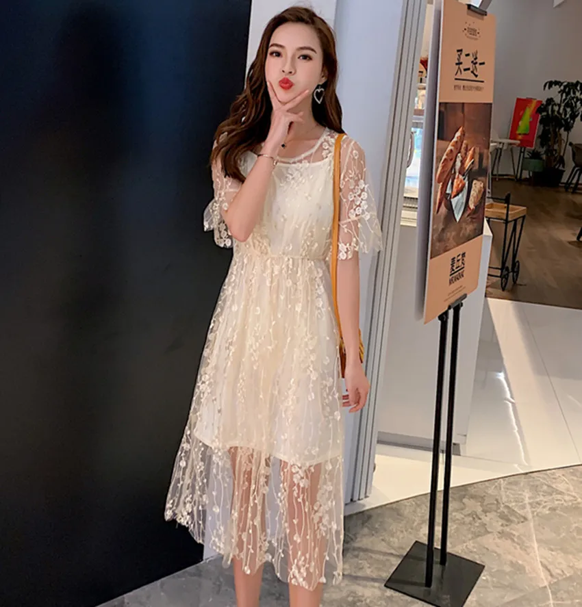 HAMALIEL Летнее цветочное платье с коротким рукавом модная Цветочная вышивка сеткой