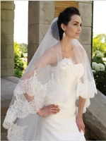 missrdress hot sale cathedral appliqued bridal veil lace sequins edge wedding veil two tier tulle veils for bride jkm8