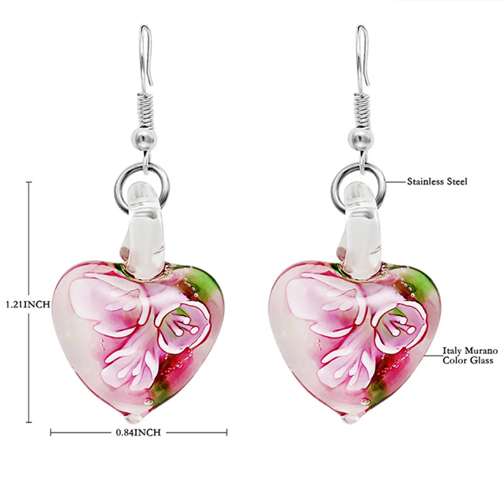 Jardme Cute Love Heart Murano Glass Drop Earrings Pink Magical Venice Ornaments Inspiration Girl Friend Gift Jewelry | Украшения и