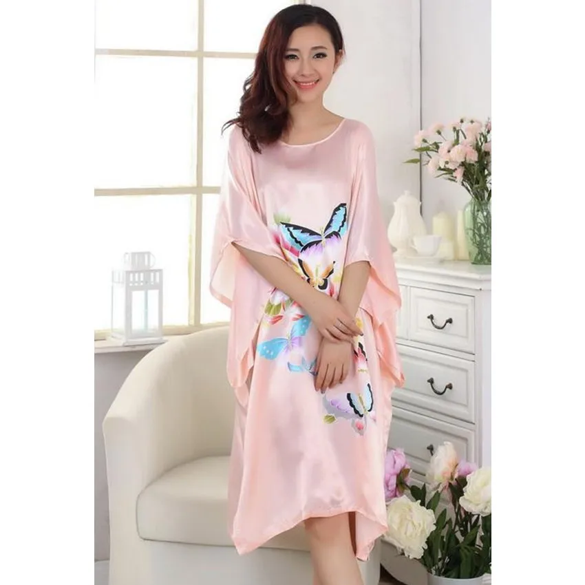 

Hot Sale Ladies Robe Summer Chinese Women Rayon Sleepwear Kimono Bath Gown Nightgown One Size Mujer Pijama W4S0078