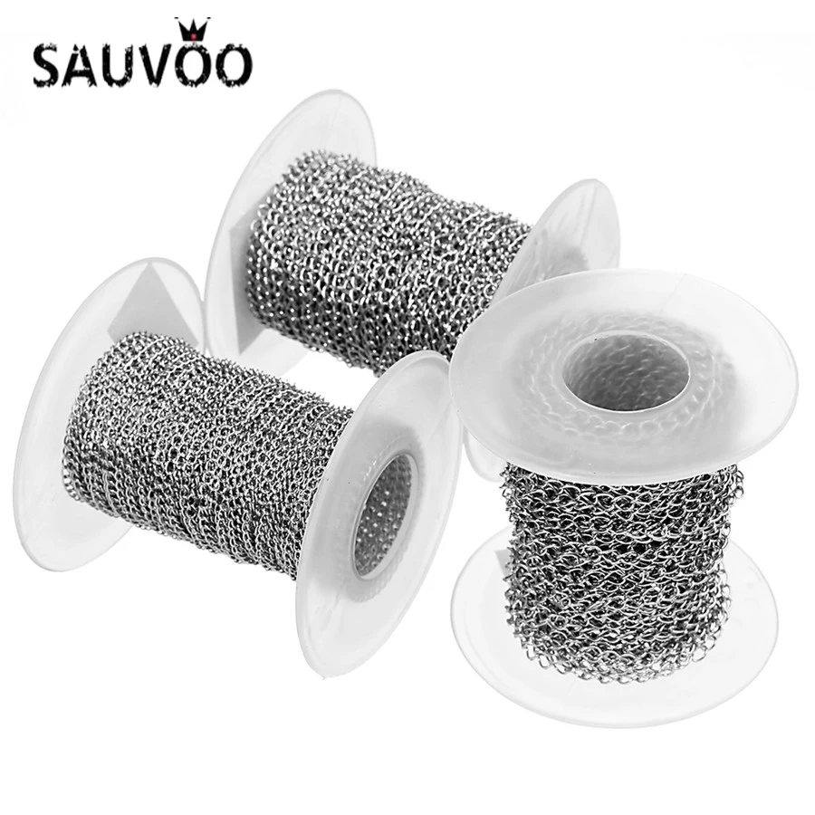 SAUVOO 10 Yards/Roll 2/2.5/3mm Width Silver Color Stainless Steel Link Chain Bulk Metal Diy Extender Chains Necklace Jewelry | Украшения и