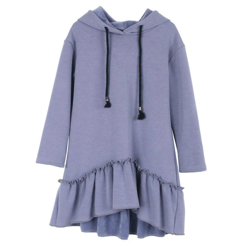 Christmas mermaid hooded hoodies velvet casual girls dresses winter autumn warm blue korean for teenage clothing | Детская одежда и