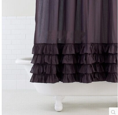 Шторы KINGART для душа однотонные темно фиолетовые ручная работа с рюшами терилен