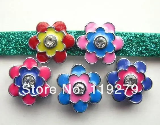 20pcs 8mm zinc alloy with one piece of rhinestone DIY Flower mix colors Slide Charms Fit to Pet Collars and Wristbands Belts | Украшения и