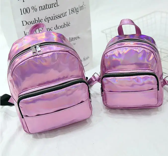 10 pcs fedex dhl ems Travel Bags Silver Purple Laser Backpack women girls Bag pu leather Holographic Backpack school bags