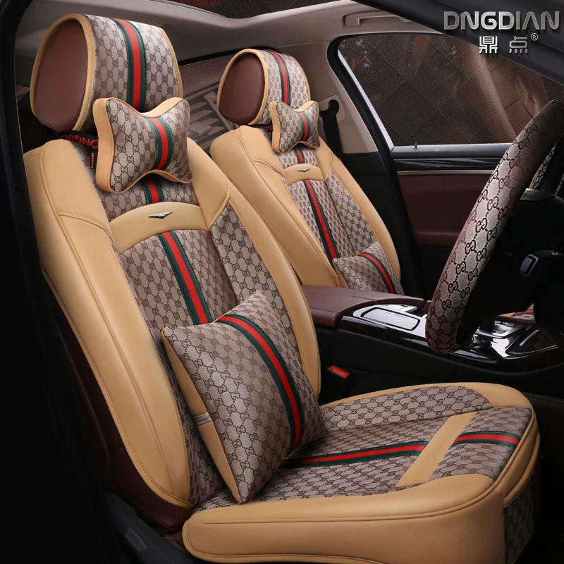Модные чехлы для автомобильных сидений, кожаные чехлы для автомобильных сидений, универсальные чехлы для сидений, четыре сезона, искусственная кожа, милые чехлы для сидений