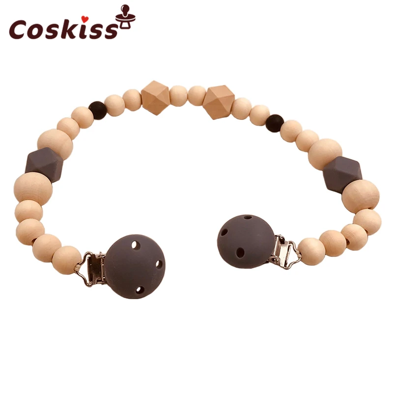 Clips de silicona y madera para chupete de beb&eacute;, cadena de chupete infantil, para ni&ntilde;os peque&ntilde;os juguetes para masticar, regalos para Baby Shower-0