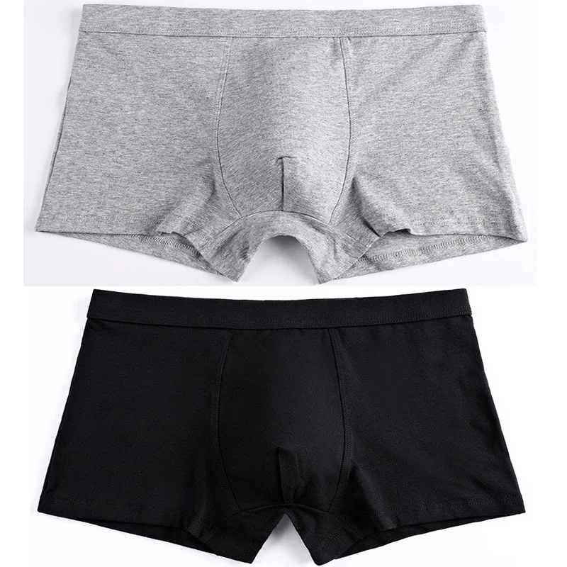 gray-black Мужское хлопковое мягкое нижнее белье, новое хлопковое однотонное дышащее Мужское нижнее белье - Цвет: gray-black
