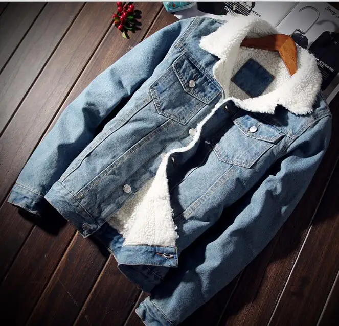 Мужская джинсовая куртка-бомбер с мехом черная Высококачественная куртка