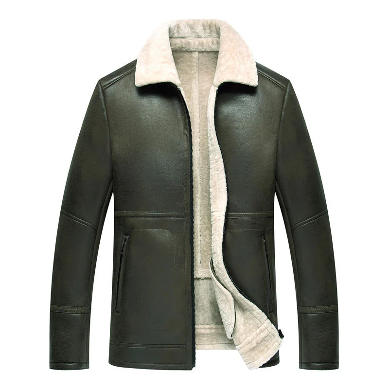 Pictur Color 3 Mens Jacket Autumn And Winter New Self Cultivation Fur One Motorcycle Jacket Warm Plus Velvet Solid Color Lapel Short coat Men - Цвет: Pictur Color 3