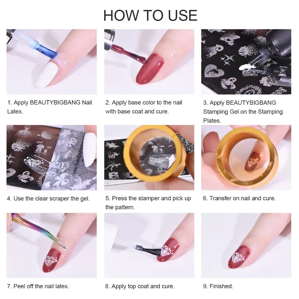 Гель-лак для штамповки Beautybigbang, 8 мл, красно-белое верхнее покрытие для ногтей, художественная штамповочная пластина, УФ-Гель-лак, впитывающий лак, полигель