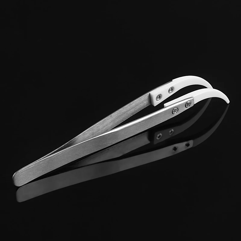 

Stainless Steel Handle Ceramic Heat Resistant Tip Curved Tips Tweezers Black/Silver H02