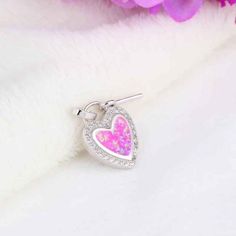 Charming Heart Key Design Stamped Silver High Quality Necklace Pendants Purple Fire Opal Zirconia Fashion Jewelry OP586A | Украшения и