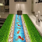 Самоклеящиеся 3D обои для пола, зеленая трава, галька, наклейка Золотая рыбка, кухня, ванная комната, гостиная, виниловая настенная бумага