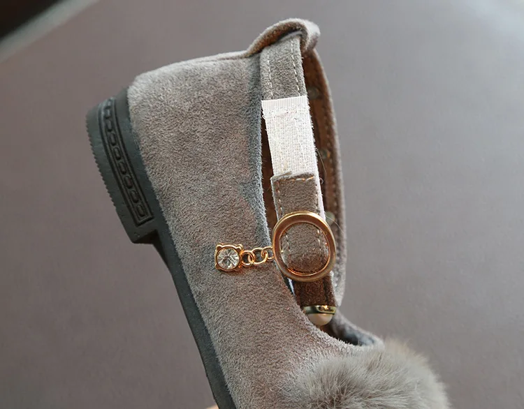2019 Spring Autumn Winter Girls Shoes Princess Kids Flats Faux Fluffy Fur Children Cotton Ankle Strap Rhinestone | Детская одежда и