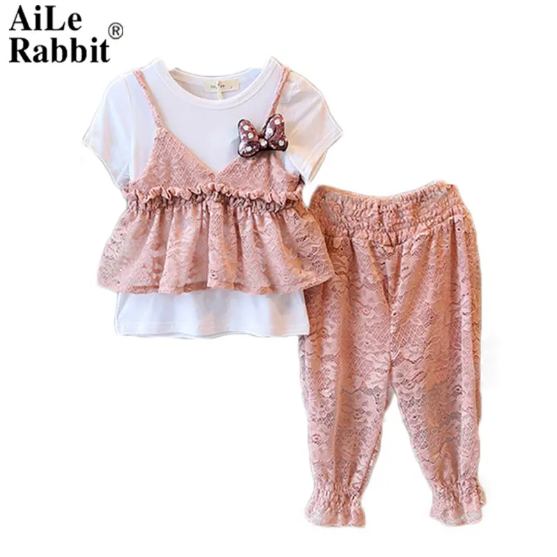 AiLe Rabbit/комплект одежды для девочек Летний новый корейский кружевной жилет белая