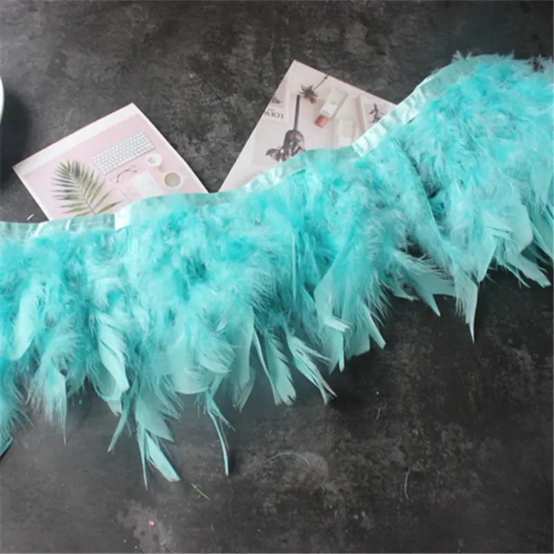 light blue 1to2 метра индейка перьевая отделка Край ткани DIY швейная одежда и декоративная Свадебная вечеринка - Цвет: light blue