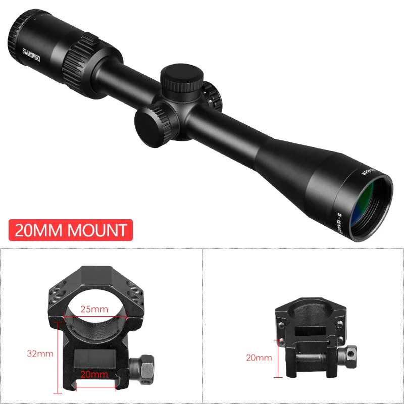 SWAROVSKl IR 3-12X40 Rifle Scope Optical Sight Red Illuminated Glass Etched Reticle Hunting Trail Shooting Riflescope - Цвет: 20mm