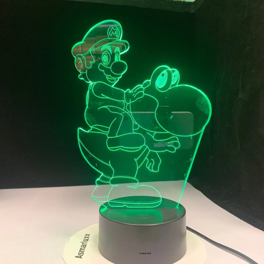 Мультяшная игровая фигурка Супер Марио Yoshi 3D светодиодный USB лампа Акриловая