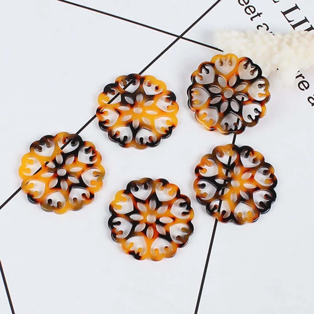 Коннектор из ацетатной смолы 5 шт. коричневый серый ажурный цветок круглый