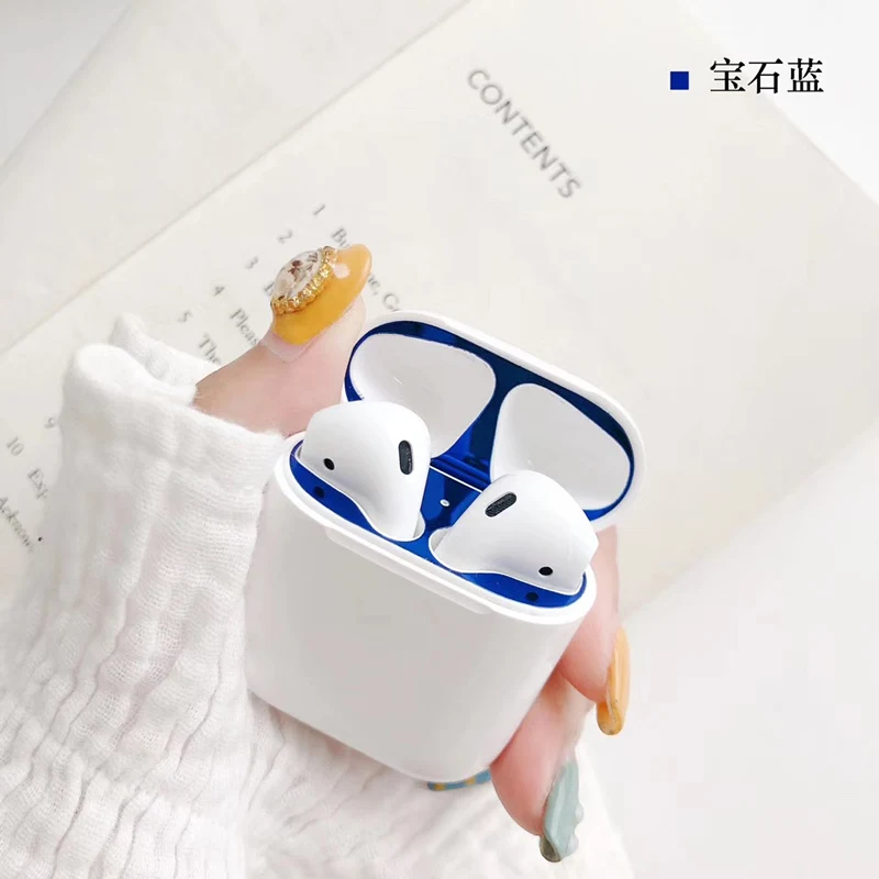 Роскошная металлическая пыль защита для Apple Airpods Чехол Аксессуар Защитная Наклейка кожа Bluetooth беспроводная гарнитура крышка