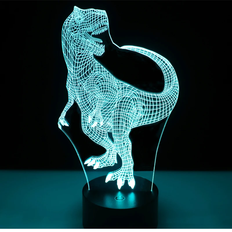 3D светодиодные ночные светильники счастливый Тираннозавр Рекс Динозавр с 7 видов