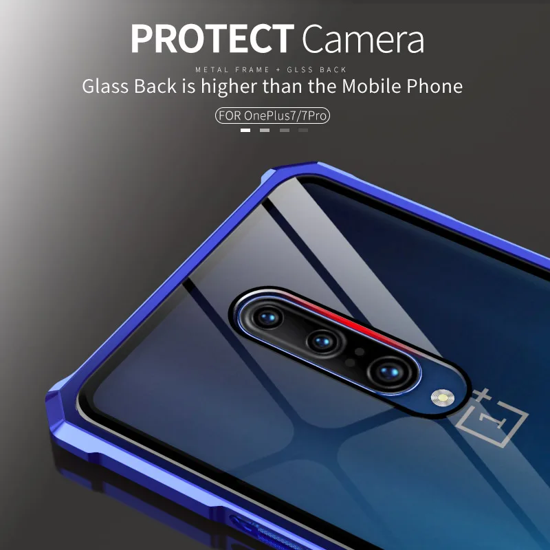 Роскошный металлический бампер для Oneplus 7 Pro Чехол прозрачная задняя крышка из