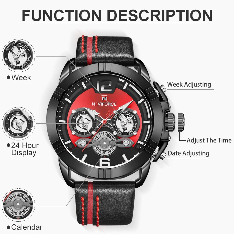 

New NAVIFORCE Men Watch Top Brand Mens Military Sports Quartz Watches Male Leather Waterproof Calendar Clock Relogio Masculino
