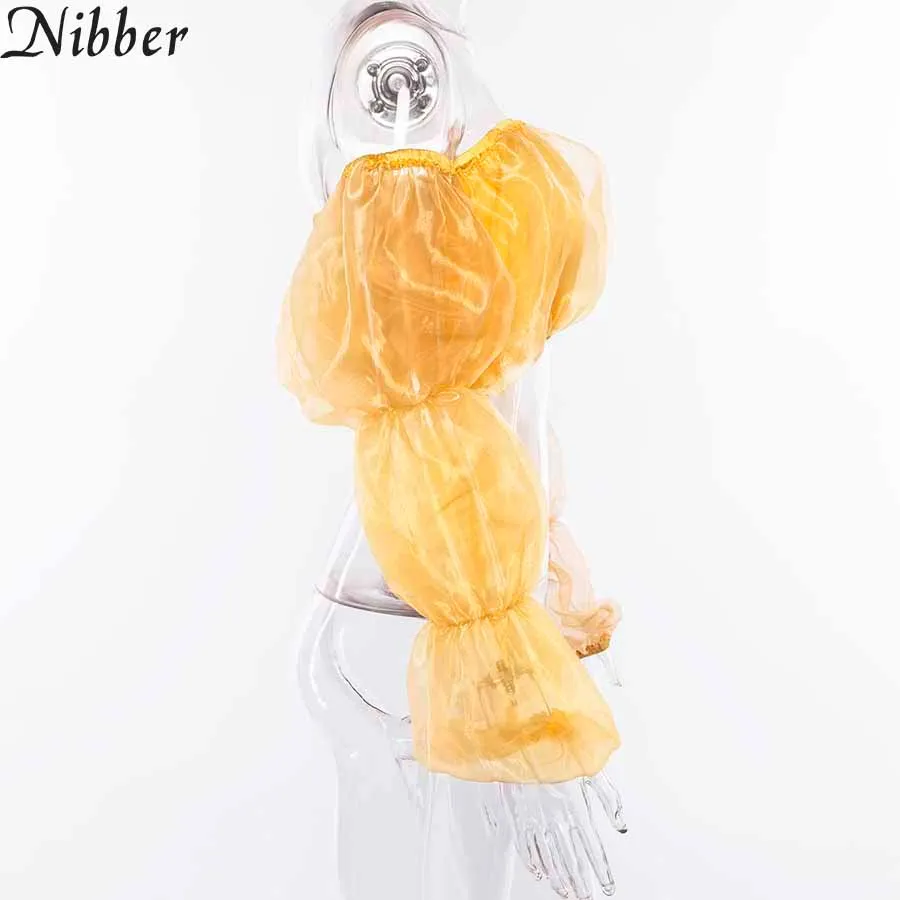 Nibber женский жилет однотонный топ подходит для женщин Летние Короткие повседневные топы с открытыми плечами прозрачные пушистые топы с рукавами
