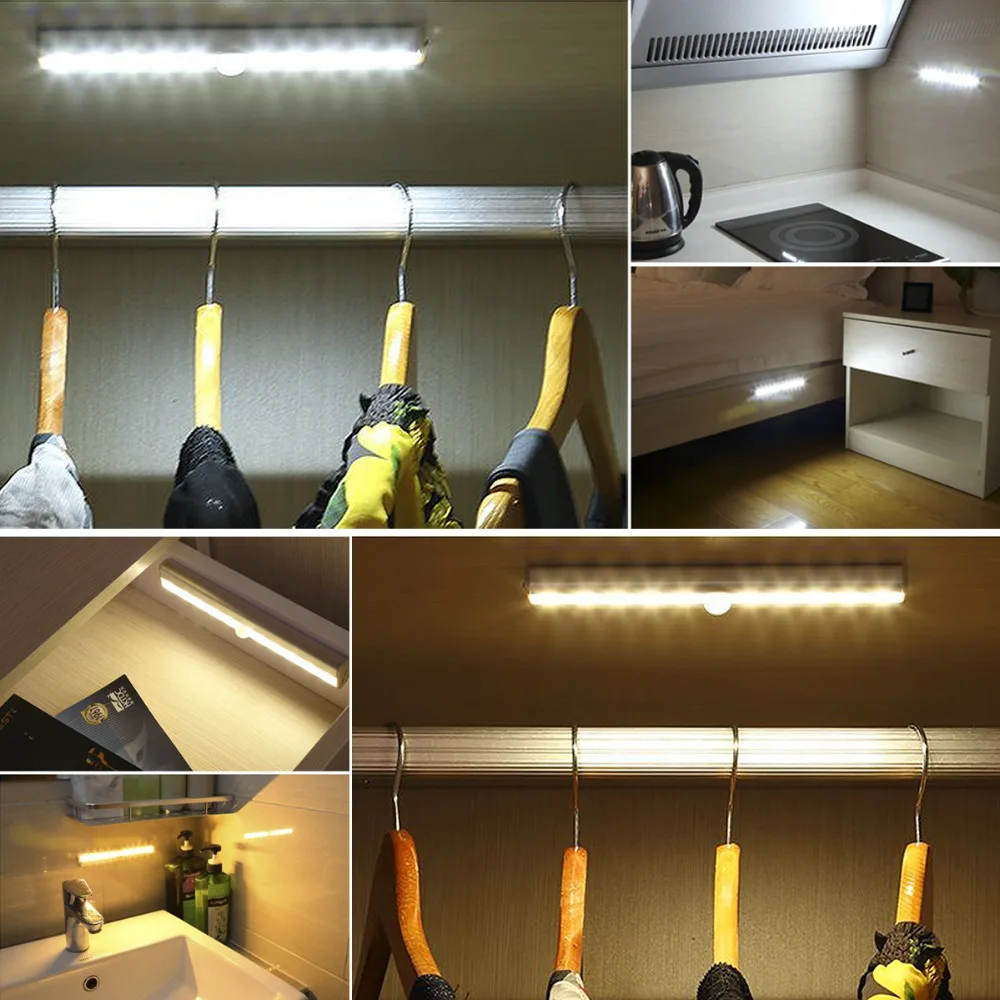 Светодиодная подсветка под шкаф движения PIR Сенсор лампа 6/10 светодиодов 98/190 мм - Фото №1